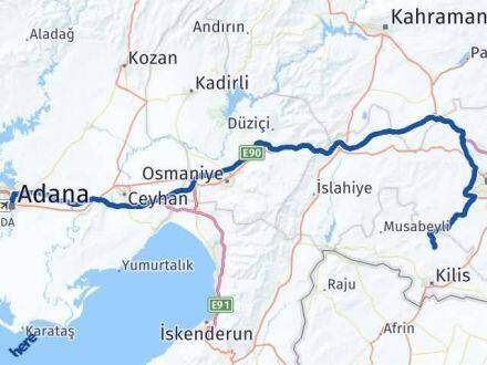 Kilis Polateli Adana Arası Kaç Km - Yol Haritası