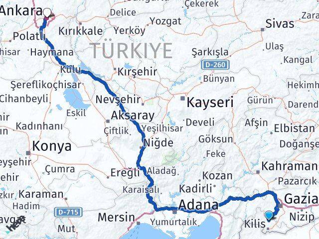 Kilis Polateli Ankara Arası Kaç Km - Yol Haritası