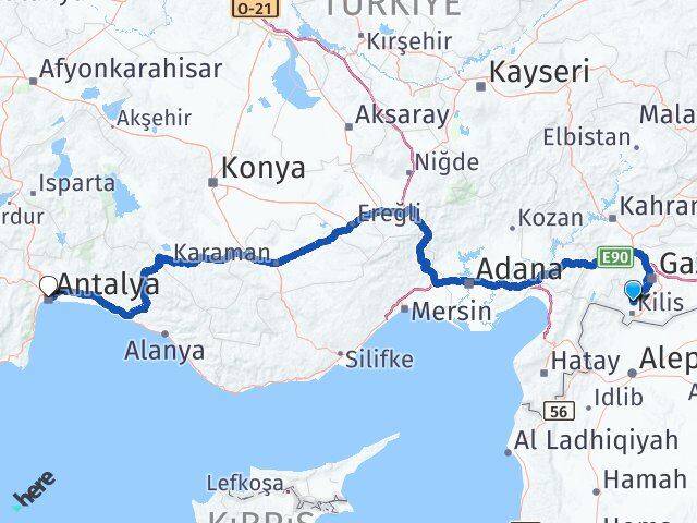 Kilis Polateli Antalya Arası Kaç Km - Yol Haritası