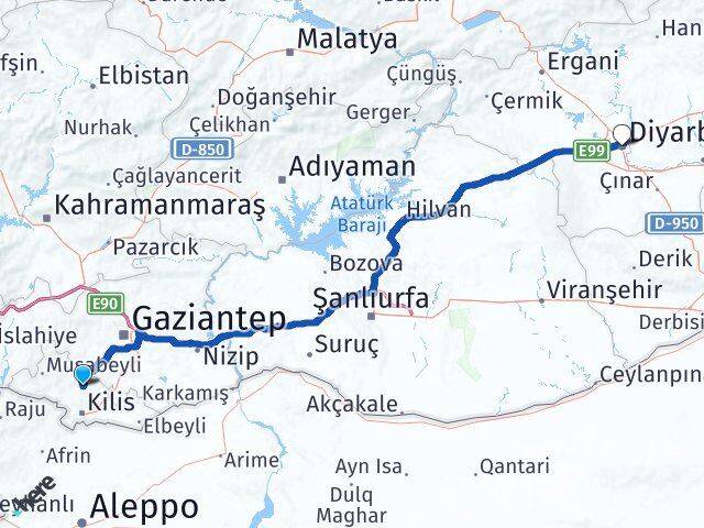 Kilis Polateli Diyarbakır Arası Kaç Km - Yol Haritası