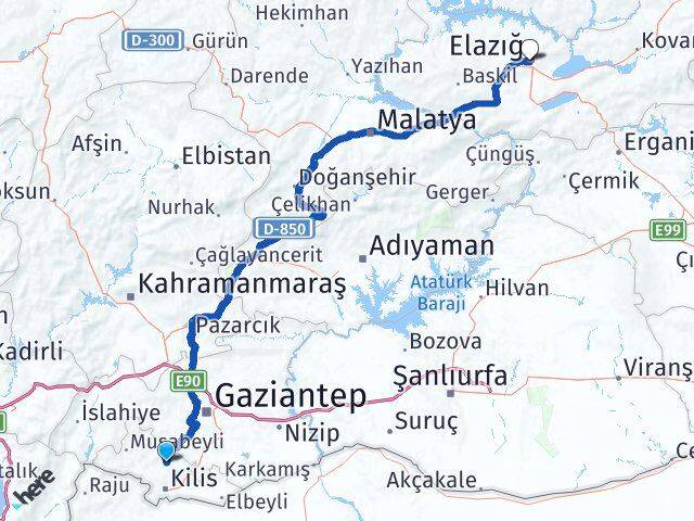 Kilis Polateli Elazığ Arası Kaç Km - Yol Haritası