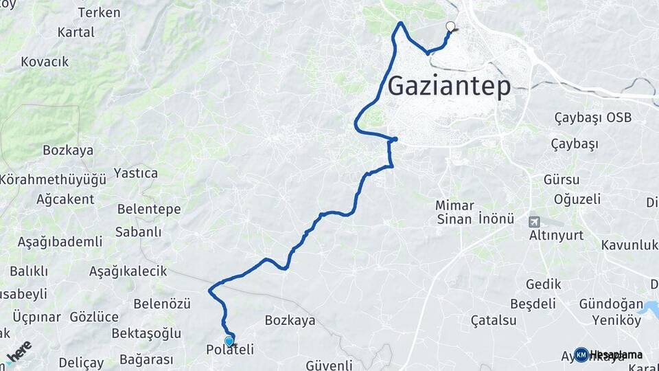 Kilis Polateli Gaziantep Arası Kaç Km - Yol Haritası