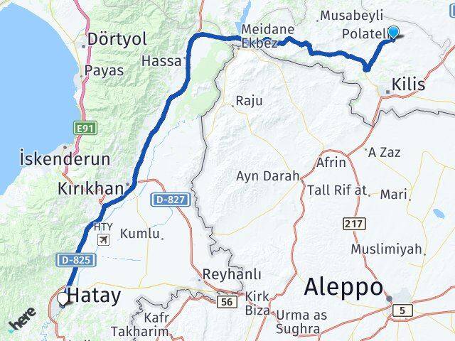 Kilis Polateli Hatay Arası Kaç Km - Yol Haritası