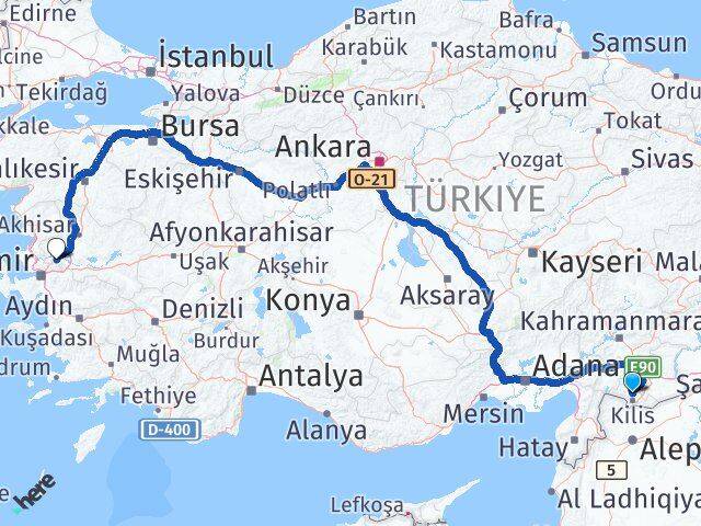 Kilis Polateli Manisa Arası Kaç Km - Yol Haritası