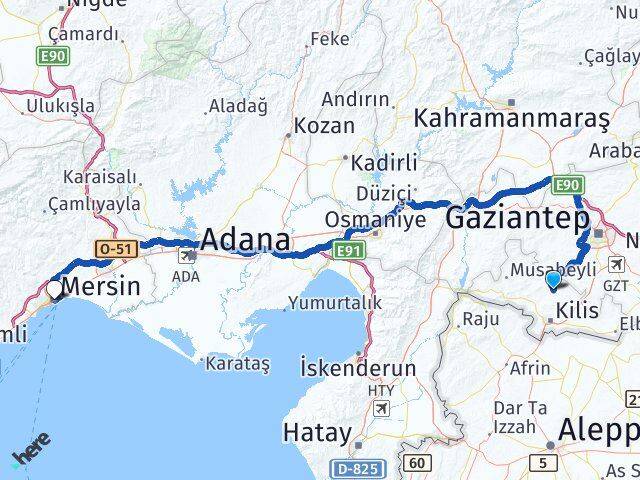 Kilis Polateli Mersin Arası Kaç Km - Yol Haritası