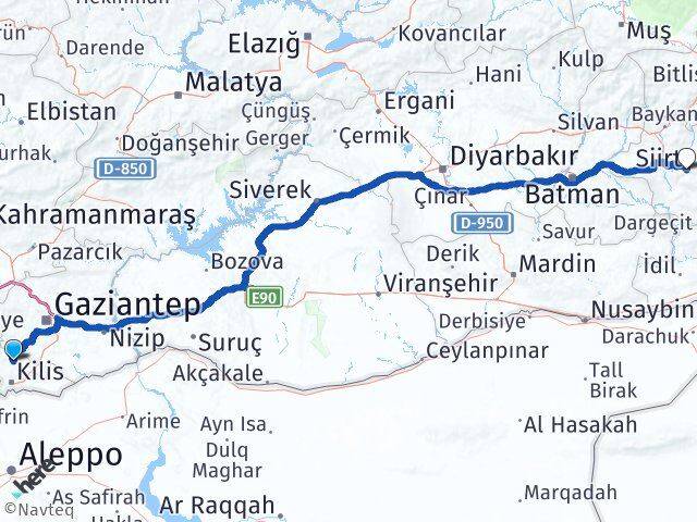 Kilis Polateli Siirt Arası Kaç Km - Yol Haritası