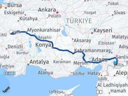 Kilis Polateli Uşak Arası Kaç Km - Yol Haritası