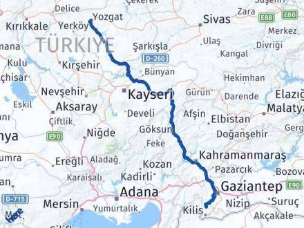 Kilis Polateli Yozgat Arası Kaç Km - Yol Haritası