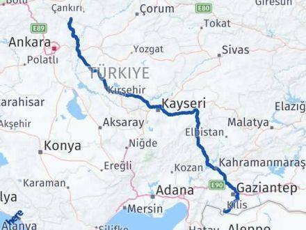 Kilis Şabanözü Çankırı Arası Kaç Km - Yol Haritası
