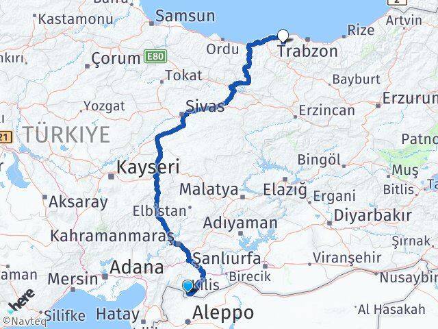 Kilis Şalpazarı Trabzon Arası Kaç Km - Yol Haritası