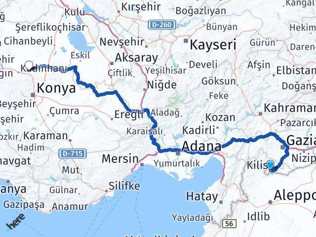 Kilis Sarayönü Konya Arası Kaç Km - Yol Haritası