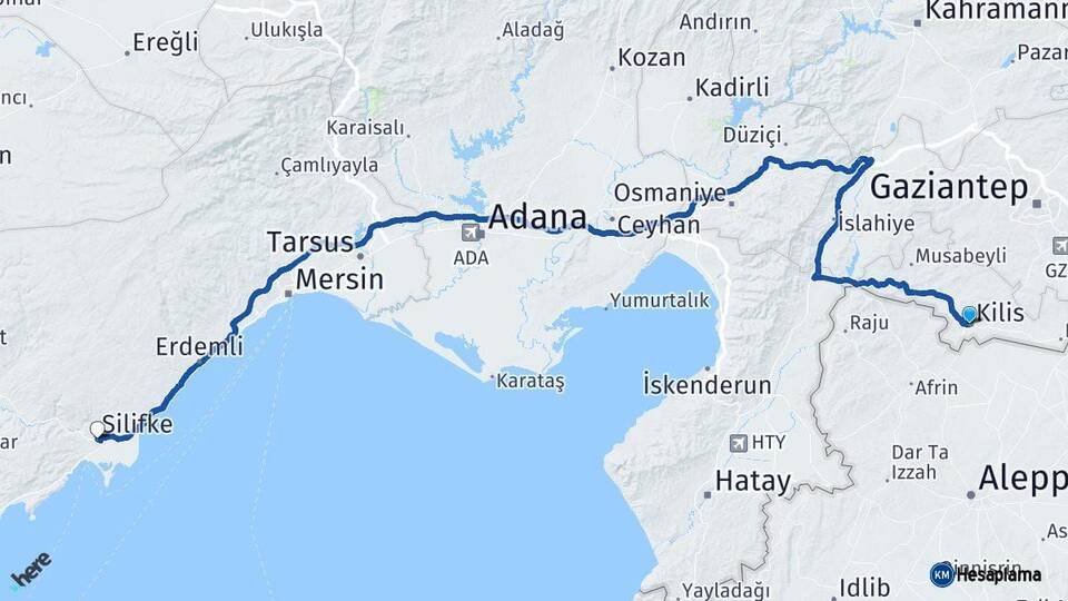 Kilis Silifke Mersin Arası Kaç Km - Yol Haritası