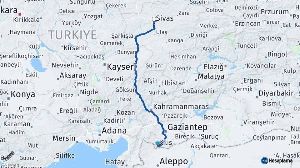 Kilis Sivas Arası Kaç Km - Yol Haritası