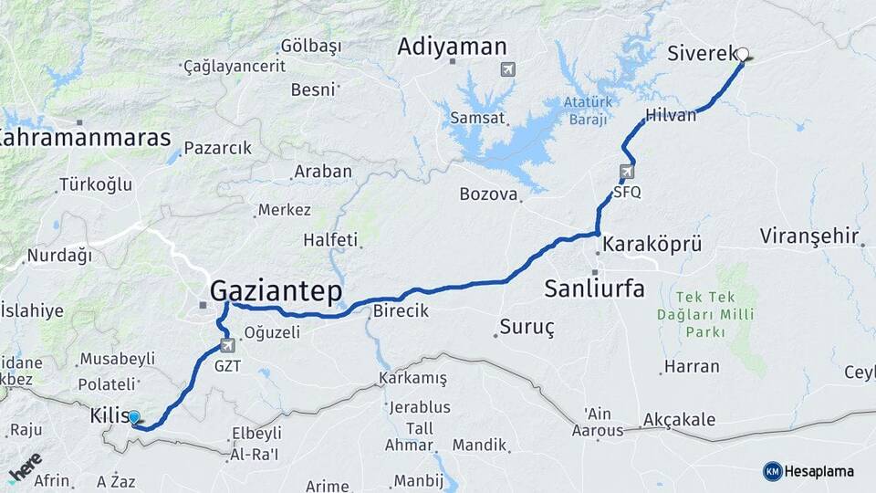 Kilis Siverek Şanlıurfa Arası Kaç Km - Yol Haritası