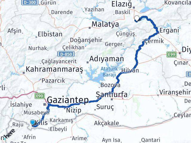Kilis Sivrice Elazığ Arası Kaç Km - Yol Haritası