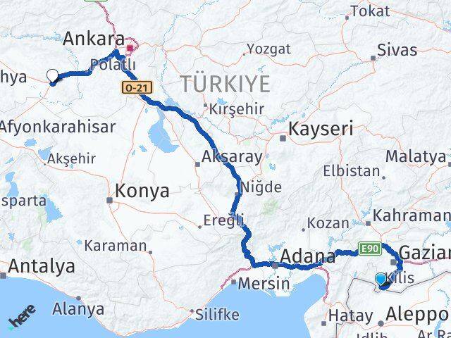 Kilis Sivrihisar Eskişehir Arası Kaç Km - Yol Haritası