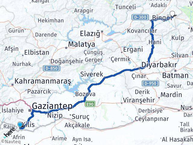 Kilis Solhan Bingöl Arası Kaç Km - Yol Haritası