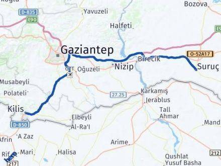 Kilis Suruç Şanlıurfa Arası Kaç Km - Yol Haritası