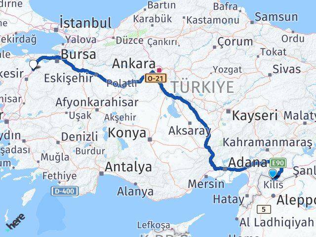 Kilis Susurluk Balıkesir Arası Kaç Km - Yol Haritası