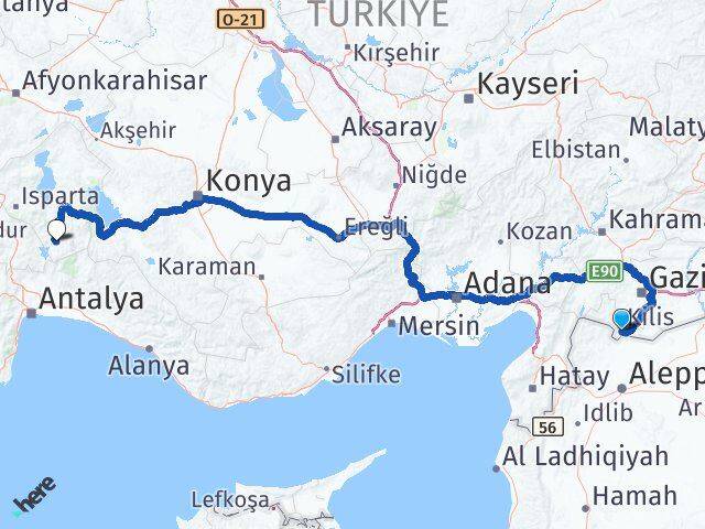 Kilis Sütçüler Isparta Arası Kaç Km - Yol Haritası