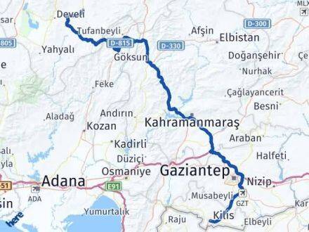 Kilis Tomarza Kayseri Arası Kaç Km - Yol Haritası