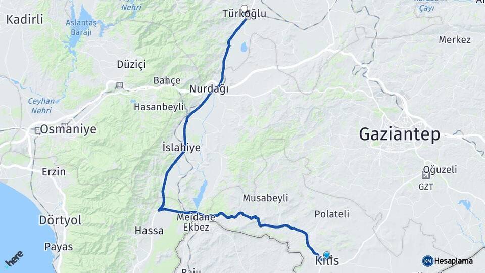 Kilis Türkoğlu Kahramanmaraş Arası Kaç Km - Yol Haritası
