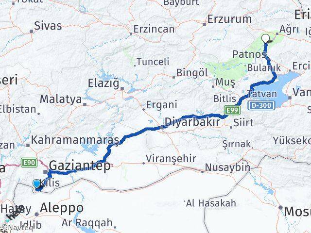 Kilis Tutak Ağrı Arası Kaç Km - Yol Haritası