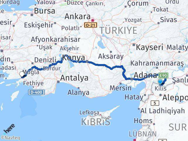 Kilis Ula Muğla Arası Kaç Km - Yol Haritası