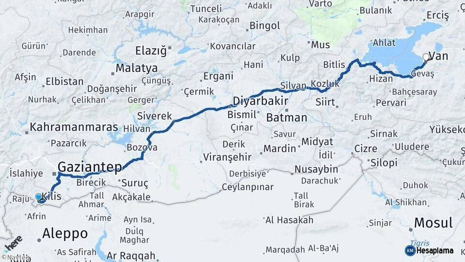 Kilis Van Arası Kaç Km - Yol Haritası