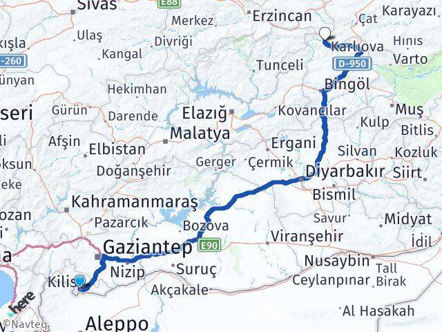 Kilis Yedisu Bingöl Arası Kaç Km - Yol Haritası