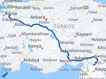 Kilis Yenişehir Bursa Arası Kaç Km - Yol Haritası