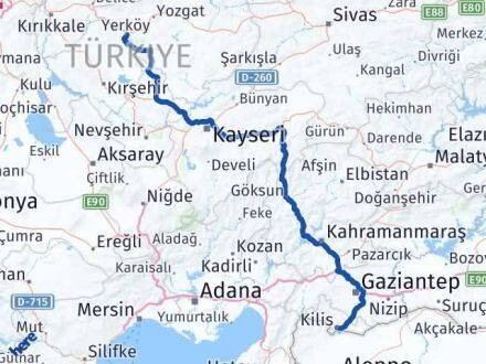 Kilis Yerköy Yozgat Arası Kaç Km - Yol Haritası
