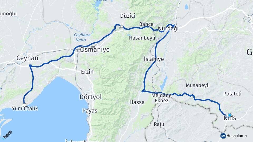 Kilis Yumurtalık Adana Arası Kaç Km - Yol Haritası
