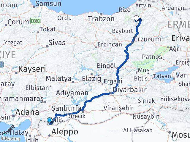 Kilis Yusufeli Artvin Arası Kaç Km - Yol Haritası