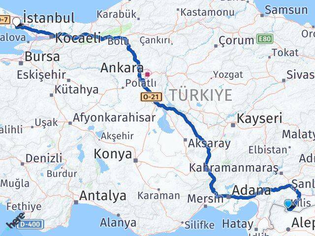 Kilis Zeytinburnu İstanbul Arası Kaç Km - Yol Haritası