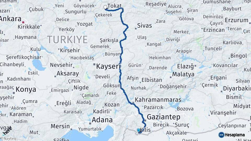 Kilis Zile Tokat Arası Kaç Km - Yol Haritası