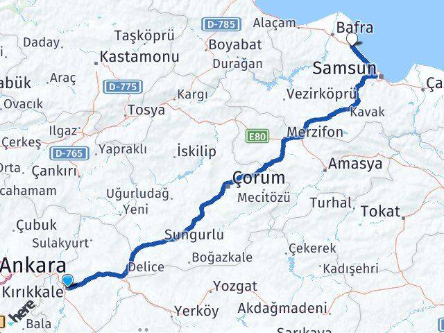 Kırıkkale 19 Mayıs Samsun Arası Kaç Km - Yol Haritası