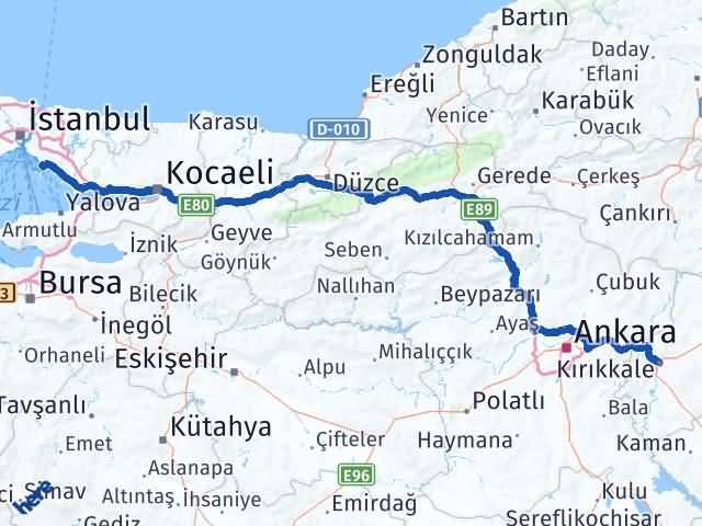 Kırıkkale Adalar İstanbul Arası Kaç Km - Yol Haritası
