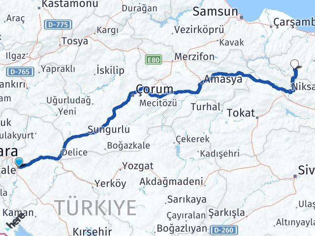 Kırıkkale Akkuş Ordu Arası Kaç Km - Yol Haritası