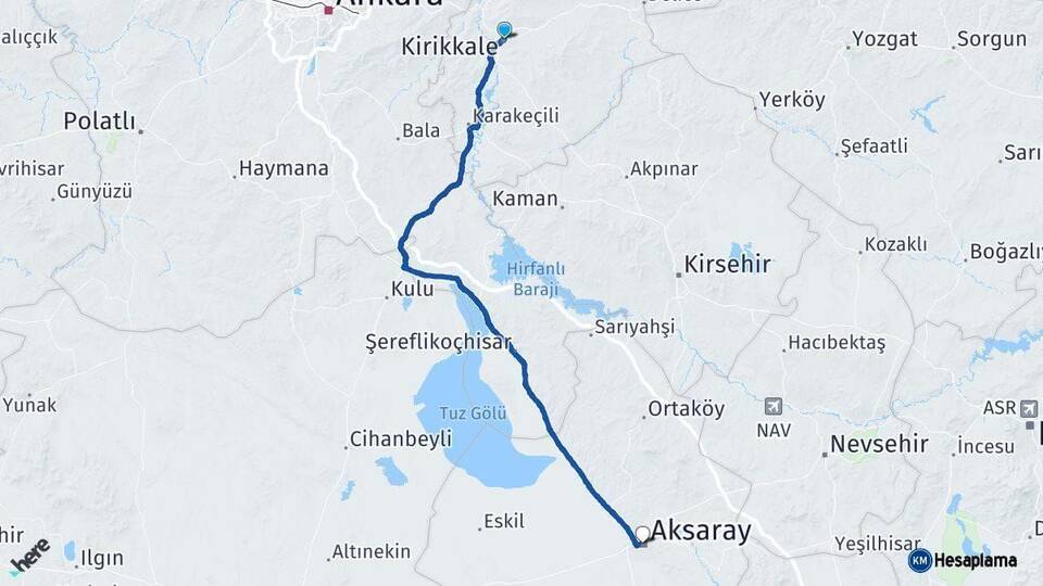 Kırıkkale Aksaray Arası Kaç Km - Yol Haritası