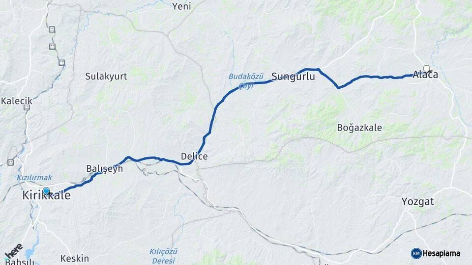 Kırıkkale Alaca Çorum Arası Kaç Km - Yol Haritası