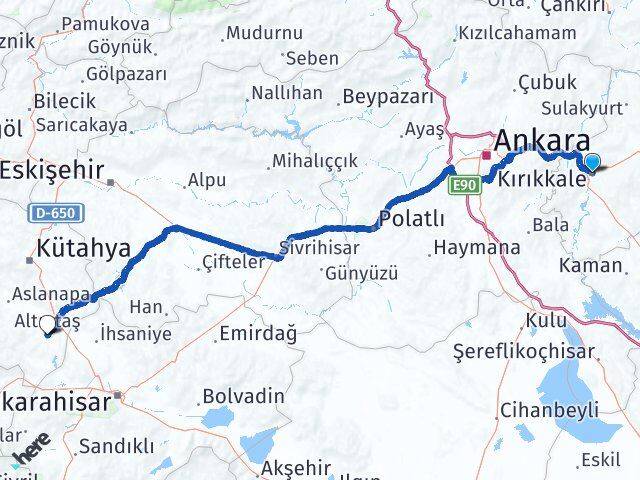Kırıkkale Altıntaş Kütahya Arası Kaç Km - Yol Haritası