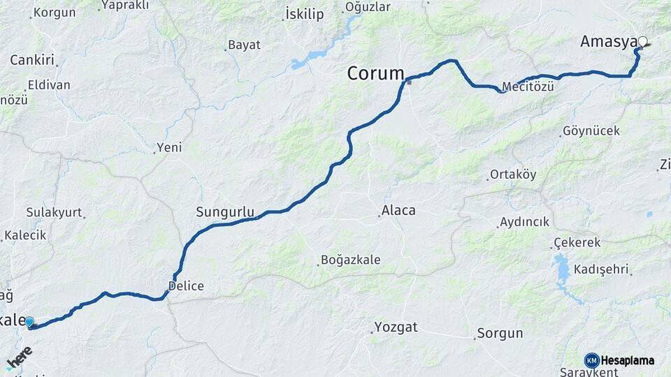 Kırıkkale Amasya Arası Kaç Km - Yol Haritası