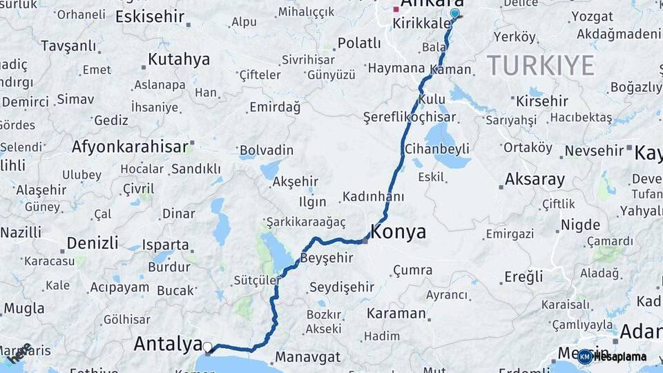 Kırıkkale Antalya Arası Kaç Km - Yol Haritası