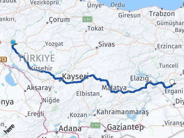Kırıkkale Arıcak Elazığ Arası Kaç Km - Yol Haritası