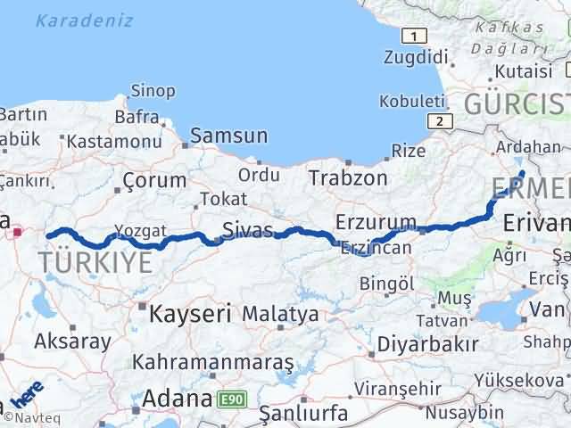 Kırıkkale Arpaçay Kars Arası Kaç Km - Yol Haritası