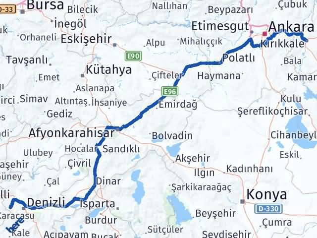 Kırıkkale Babadağ Denizli Arası Kaç Km - Yol Haritası