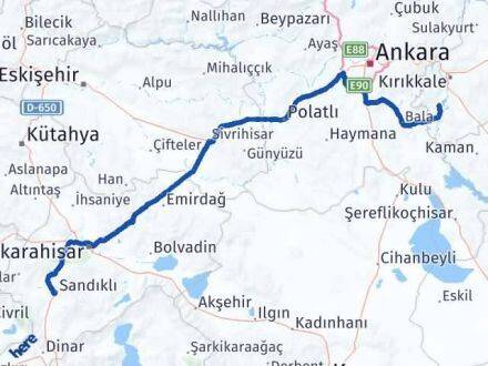 Kırıkkale Bahşili Afyonkarahisar Arası Kaç Km - Yol Haritası