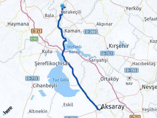 Kırıkkale Bahşili Aksaray Arası Kaç Km - Yol Haritası