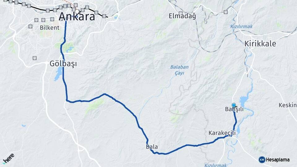 Kırıkkale Bahşili Ankara Arası Kaç Km - Yol Haritası